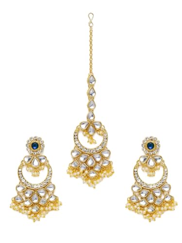Juego de joyas Kundan azul y oro DMZ-2730 con acabado artesanal en latón