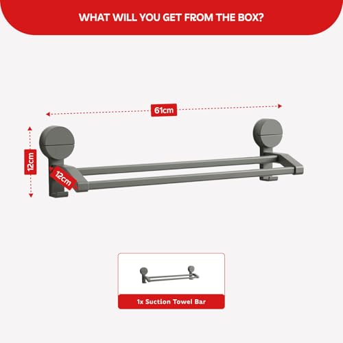 Image of Amazon Basics Suction Towel Holder for Bathroom - Rust - Free Powder Coated Wall Mounted Towel Rack No Drill Towel Rack Modern Bathroom Accessories Organizer Grey