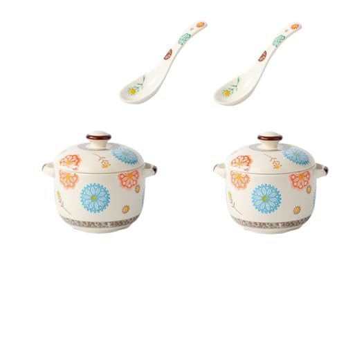 Apaeofl 茶碗蒸し 蒸し碗 蒸し器 ?? 蓋付き 両手鍋 日本風 スープカップ デザートカップ スプーン付き 食器 うつわ 遠赤外線効果 器 皿 お皿 陶器 お手入れ簡単 (【ウッドアジサイ】450ml,スプーンで)