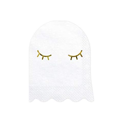 PartyDeco Geist Form Servietten weiß mit Gold gedruckt - Halloween Dekoration Taschentücher Cover
