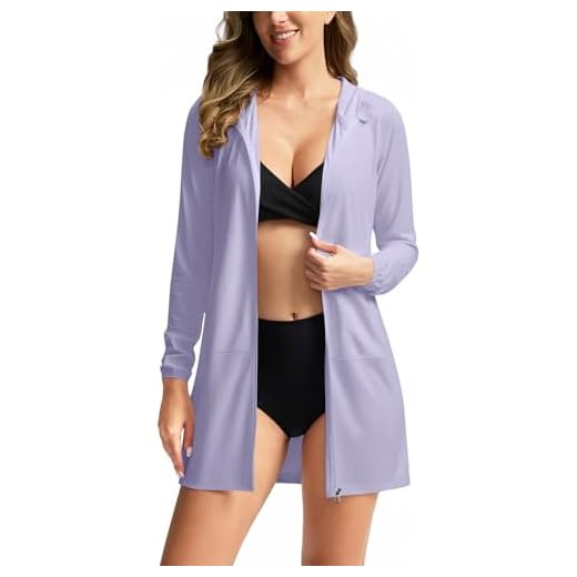 Veste été Anti UV Femme Pas Cher Tee Shirt de Randonnée Protection UV T Shirt Sport UPF 50+ Léger Respirant Fonctionnel Séchage Rapide Vestes de Course Manches Longues Pullover de Surf Natation