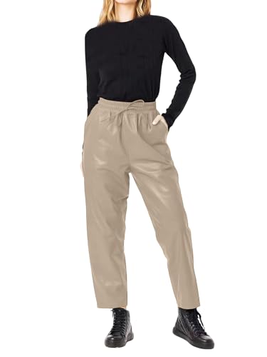 Pantalon en cuir d'agneau femme confortable Jild taille élastique coupe droite fluide