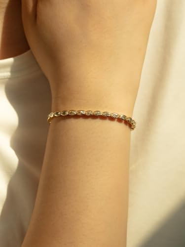 Adjustable Gold Oval Cubic Zirconia Tennis Bracelet for Mom Wife, 925 Sterling Silver 14K Gold Plated, Dainty Jewelry Gift for Women3