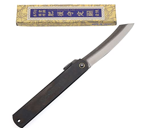 HIGONOKAMI Navaja Japonesa de Bolsillo Plegable Cuchillo Zenkou Negro Hecho a Mano en Japón por Nagao Kanekoma (Large)