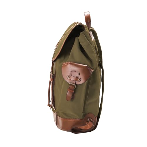 Foto von DRAKENSBERG Rucksack 'Henry' aus Canvas, Leder für Herren, Damen, Wanderruck im alpinen Vintage-Design, 30L - Oliv-Grün, DR00127