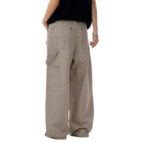 Men's Vintage Washed Blue Cargo Jeans, Retro Streetwear, Loose Fit, Wide Leg Carpenter Trousers3