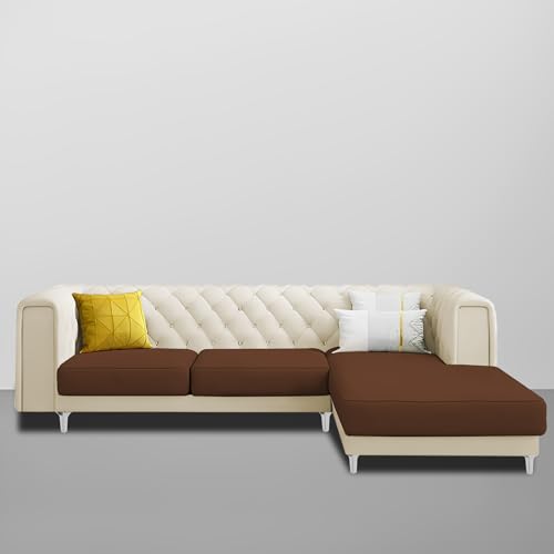 Image of Casaliving - Oliver RHS 4 Seater L Shape Sofa Set for Living Room (Cream Brown Fabric) Premium Fabric Sofa