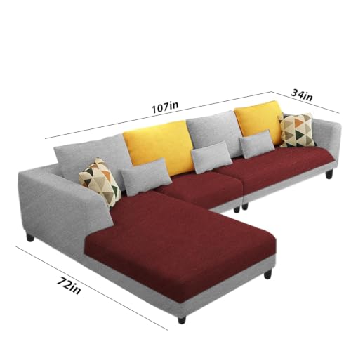 Image of Galib LHS 6 Seater L Shape Sofa Set for Living Room (Maroon Grey Fabric) Premium Fabric Sofa Set