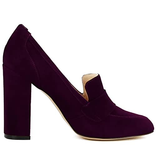 Image of MOOMMO Women Chunky Block Heel Pumps Round Closed Toe Slip On Oxford Loafers Shoes High Heels Snakeskin Work Pump Suede Loafer for Office Ladies Classic Formal Business Professional 4-13 M US