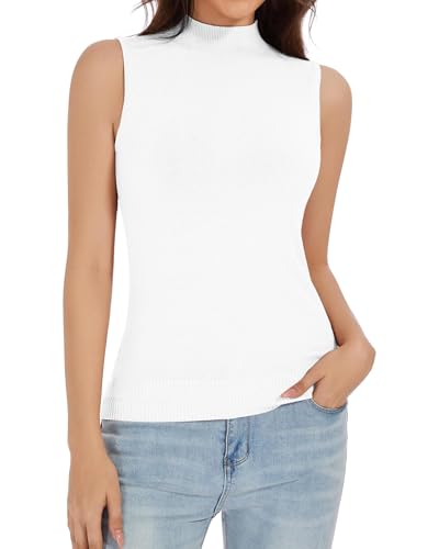 Sleeveless Mock Neck Tops for Women Slim Fit Turtleneck Vest Knit Sweaters