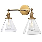 Permo Double Sconce Vintage Industrial Antique 2-Lights Wall Sconces with Funnel Flared Glass Clear Glass Shade (Antique)