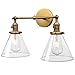 Permo Double Sconce Vintage Industrial Antique 2-Lights Wall Sconces with Funnel Flared Glass Clear Glass Shade (Antique)