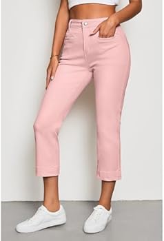 luvamia Capri Jeans for Women High Waisted Slim Straight Stretchy Denim  Capris Pants Welt Pockets Casual Cropped Jeans, Blossom Pink, Small :  Amazon.com.au: Clothing, Shoes \u0026 Accessories