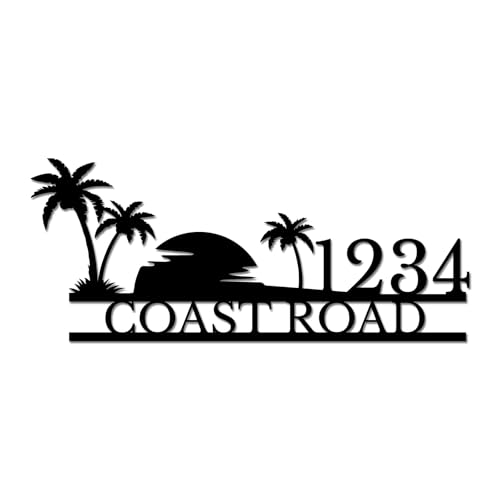 Personalized Palm Tree House Number Sign, Custom Modern Address Plaque, Tropical Door Sign, Beach...