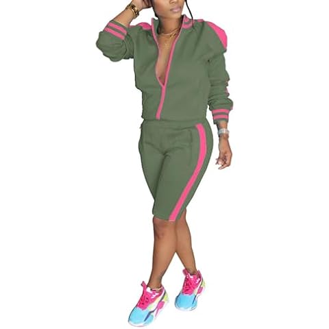 Botillosh Women 's Casual 2 Piece Outfits 2023 Sweatshirt & Lounge Shorts Zip Front Elastic Waist Tracksuit Set Jogger Sets Cover