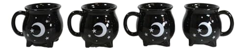 Ebros-Gift-Wicca-Witchcraft-Sacred-Crescent-Moon-And-Stars-Witches-Brew-Black-Cauldron-Teapot-And-4-Mug-Cups-Coffee-Tea-Pot-Drink-Cup-Mugs-Set