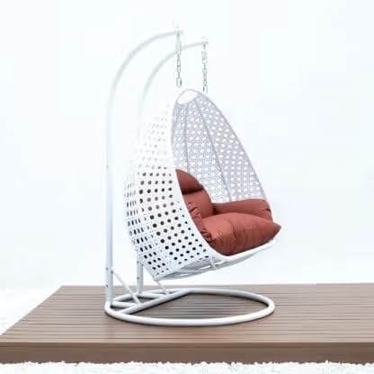 Image of Double Seater Hammock Swing Chair with Stand & Cushion | Heavy Duty Powder Coated Steel Frame | Outdoor Indoor Hanging Swing for Patio Balcony Garden Terrace Living Room (White-Maroon)