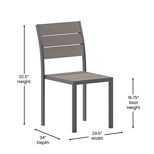 Flash Furniture Finch Commercial Grade Armless Patio Chair, Stackable Side Chair With Faux Teak Poly Slats And Metal Frame, Gray/Gray #TOP2