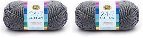 Image of Lion Brand Yarn (1 Skein) 24 /7 Cotton Yarn, Silver, 558 Foot (Pack of 2)
