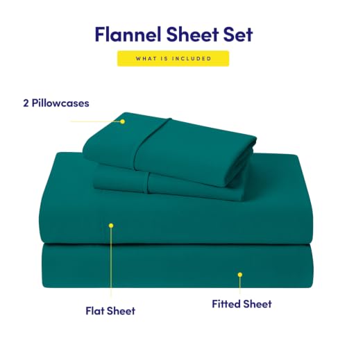 Image of Sweet Home Collection Flannel Sheet Set, Teal King, Deep Pocket Soft Brushed Microfiber All-Season Bedding with Fitted Sheet, Flat Sheet & Pillowcase(s)