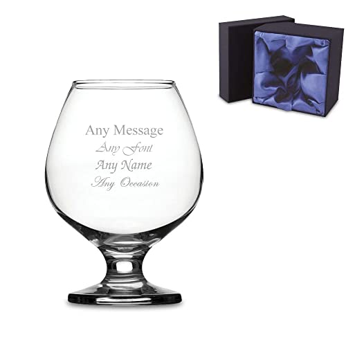 Personalised Engraved Brandy Cognac Glass with Premium Satin Lined Gift Box, Personalise with Any Message