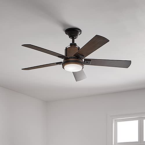 Kichler Colerne 52"Ceiling Fan With Led Light In Black, 5-Blade Vintage Industrial Indoorfan, 3000K, (52"W X 17" H), 300052Dbk #TOP3