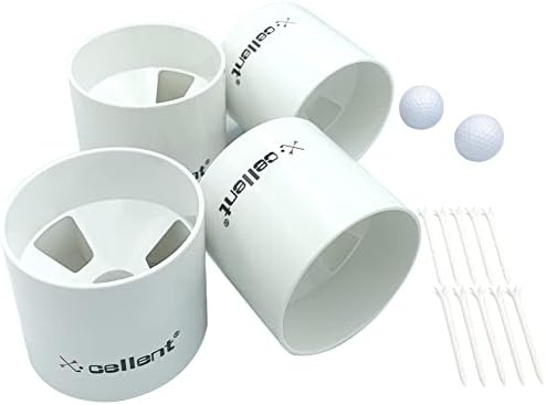 X·CELLENT Golf Green Cups Plastic Golf Hole Cups for Backyard Practice Putting Green,Outdoor Indoor Golf Putting Cup,2pcs Practice Golf Balls,10pcs Low Friction Plastic Golf Tees（4" Golf Cup - 4Pcs）