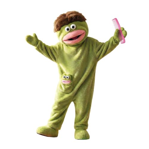 Silly Onesie Funny Green Monster Hooded Fleece Onesie Pajamas Big Mouth Monster Cozy Onesie Pajamas Adult (US Alpha Small Regular Regular Green)