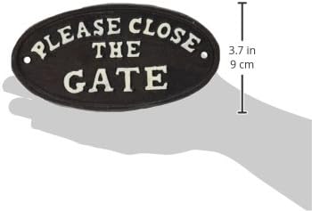 Abbott Collection Cast Iron Oval Please Close The Gate Plaque Black, 7 inches L