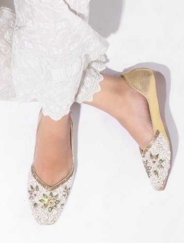 Image of SilverArrow Alluring Emboidery with Stone Jutti Comfortable Flat Fancy Bellies for Womens and Girls