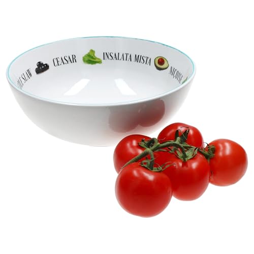 MamboCat Ciotola per insalata, Ø 26,5 cm, 2,5 litri, grande ciotola decorativa in porcellana con motivo insalata e scritte I ciotola per zuppe, frutta, ciotola da portata