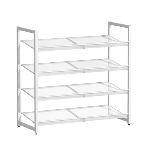 Image of 4 Tier Metal Shoe Organizer, Stackable Shoe Stand for Closet, with Adjustable Flat, Holds up to 20 Pairs, Sturdy Shoe Rack for Entryway Bedroom, White