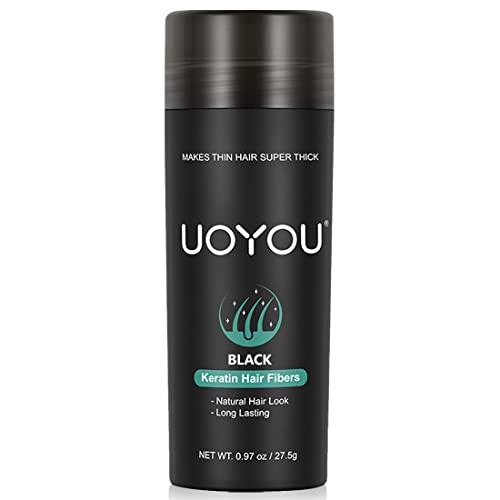 UOYOU BLACK Hair Fibres for Thinning Hair 27.5g Bottle, Black (Bottle Only Pack), 27.5 g (Pack of 1)