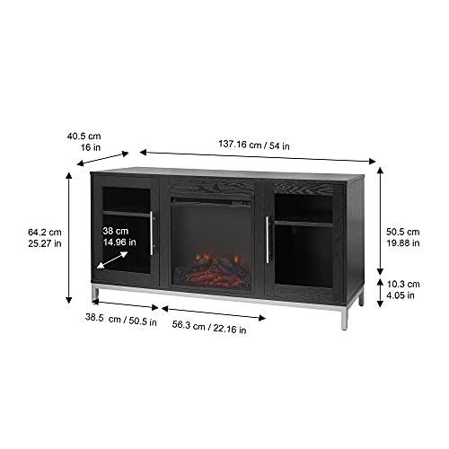 Versanora Lainey Metal Legs Electric Fireplace Wooden Tv Stand Storage Cabinet With Glass Doors And Adjustable Shelves For Tvs Up To 60 Inch, 54 Inch Width, Black #TOP5