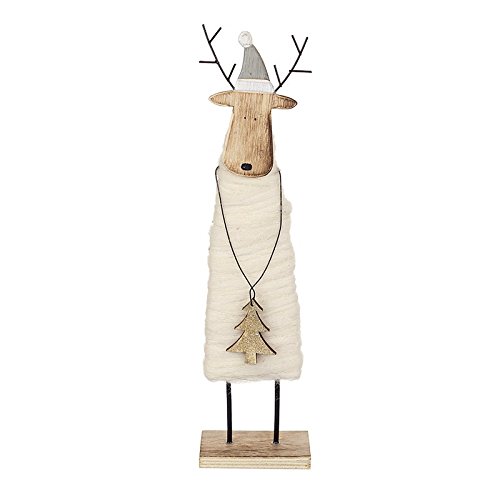 Heaven Sends Pine Shabby Chic Wood & Wool Standing Deer Christmas Decoration