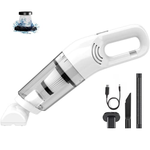 ノーブランド品ハンディクリーナーコードレス車用掃除機強力ハンディ掃除機13000PAUSB充電式軽量コンパクト小型掃除機パソコン掃除/キーボード掃除/車内清掃/家具/ペット毛掃除オフィス家庭用車用ゴミ袋ホワイト,フィルターX2
