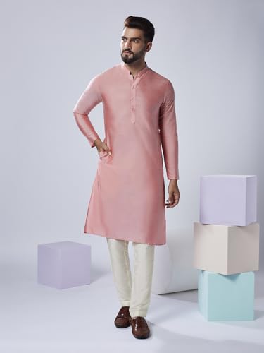 Image of KISAH Men Printed Kurta Jacket Set, Full Sleaves, Knee Length, Straight, Regular Fit, Mandarin Collar Ethnic Wear