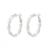 Yumay Twisted Rope Extra Large Gold Hoop Earrings 9ct Gold/White Filled Creole for Girls or Womens(40mm/30mm) (White Gold Hoop 30mm)