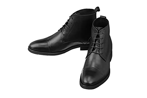 CALTO Men's Invisible Height Increasing Elevator Shoes - Black Premium Leather Lace-up Cap-Toe Dress Boots - 2.8 Inches Taller - K28003 - Size 10 D(M) US4