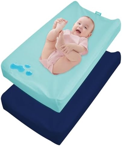 Waterproof Changing Pad Cover, 32"x16", 2-Pack, Aqua and Navy