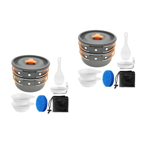 ifundom 2 Sets Portable Camping Cookware Set Anodized Cooking Tools for Outdoor Picnic and Camping Non Stick Design Easy to Clean Compact and Space Saving Cooking Essentials