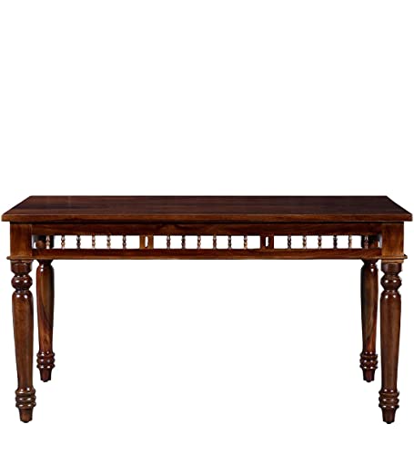 Image of BN Furniture Solid Sheesham Wood Traditional Dining Table Set of 6 with Cushioned Chairs & Bench - Handcrafted Dining Room Furniture, Honey Brown Finish, Durable Hardwood Dinner Table for Home