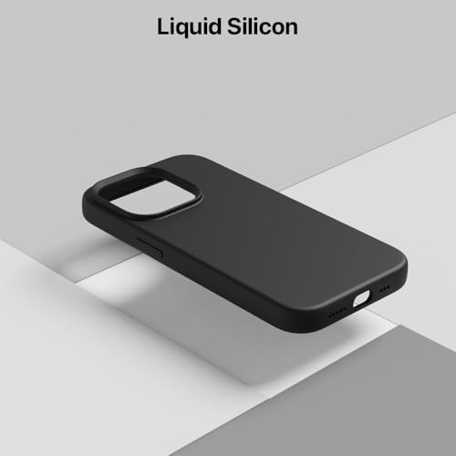 Image of eller sante Silicone Back Cover Case for iPhone 15 Pro Shockproof Scratch Resistant Slim Fit Protective Design Military-Grade Protection Support Mag-Safe Wireless Magnetic Charging- Black