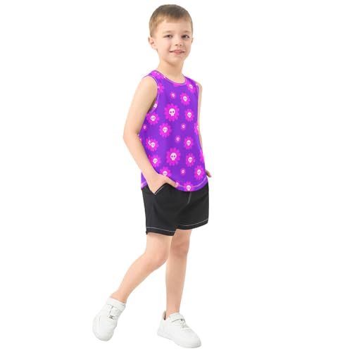 J JOYSAY Skull Flower Blossom Violet Boys Tank Top Sleeveless Muscle Shirts Quick Dry Kids T-Shirts 3-15T4