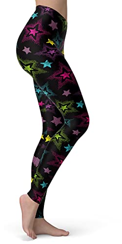 Image of sissycos Women's 80s Leggings Neon Artistic Splash Printed Buttery Soft Stretchy Pants