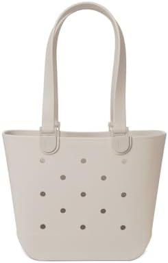 Simple Modern Medium Beach Bag | Waterproof Getaway Rubber Tote with Zipper Pocket for Travel, Pool, Boat, Groceries, Sports | Almond Birch