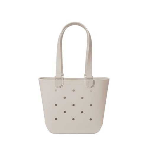 Image of Simple Modern Medium Beach Bag | Waterproof Getaway Rubber Tote with Zipper Pocket for Travel, Pool, Boat, Groceries, Sports | Almond Birch
