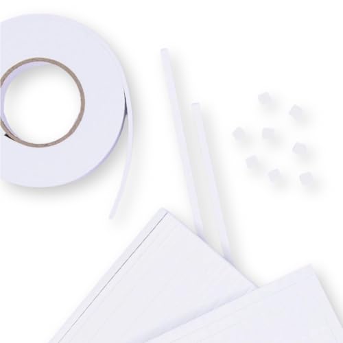 Craftelier - Kit Adhesivos de Foam | Incluye 1600 Cuadrados, 160 Tiras y 18mm x 2m de Cinta de Foam - Adhesivos a Doble Cara | Diferentes Grosores y Tamaños | Color Blanco