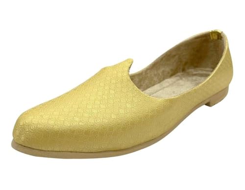 Punjabi Jutti for Men Gold Mojari Shoes Sherwani Jooti Wedding for Groom Handmade Loafers Ethnic Mules - Main Image