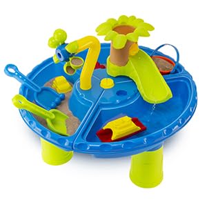 abeec Sand and Water Table for Toddlers | 21 Piece Round Outdoor Play Table with Accessories | Water Wheel, Sand Moulds, Bucket and Spade | Garden Toy 18 Months+ | Birthday Gift